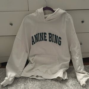 Anine Bing White Hoodie with Dark Green Logo